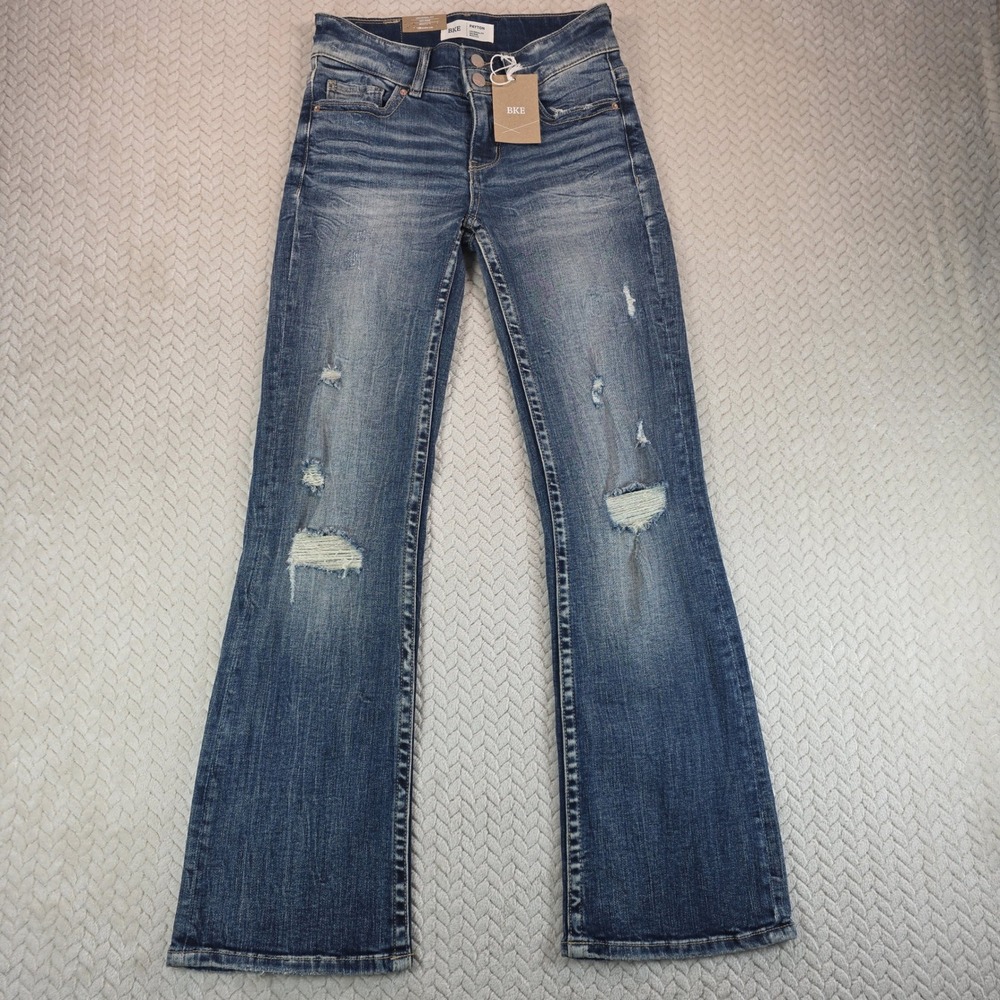 BKE Payton Mid Rise Bootcut Distressed Jeans Blue 24S ABK1369S